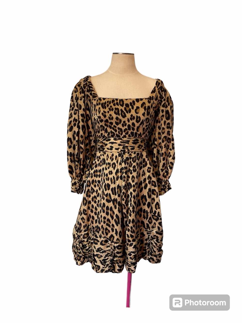 Leopard Print Puff Sleeve Dress in Tan and Black similar to Ganni dress